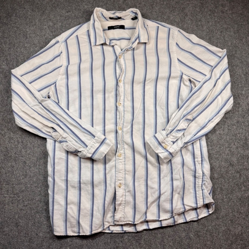 Mavi Mens Regular Fit Long Sleeve Striped Button Down Shirt White Blue M0210174